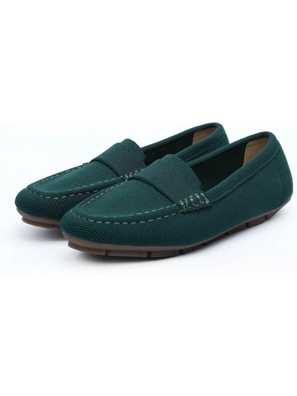 🆕Women's Dark Green Mesh fabric Loafer Shoes Comfortable Casual Flat Shoes